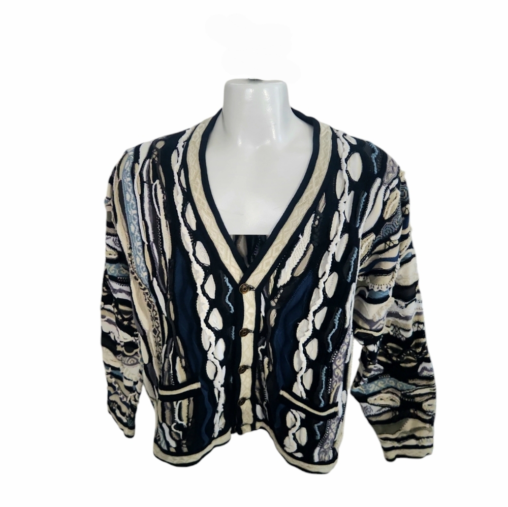 Coogi Australia Cardigan Sweater Rare Vintage 3D dimensional multicolor Tundra